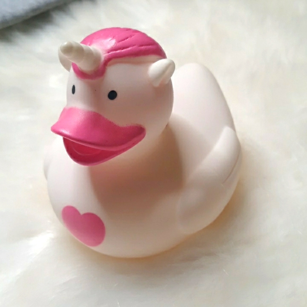 Unicorn Duckie, pink and white unicorn duck with pink braided hair